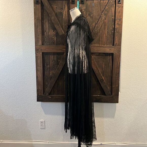 Lace Hooded Cloak Black Long  Cape Full Length Costumes Cosplay Gothic Cover Up - Picture 5 of 7